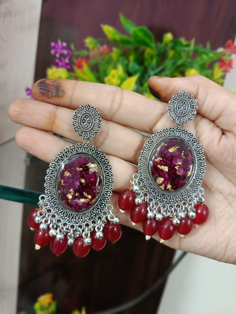 Royal Scarlet Bloom Real Rose Resin Earrings