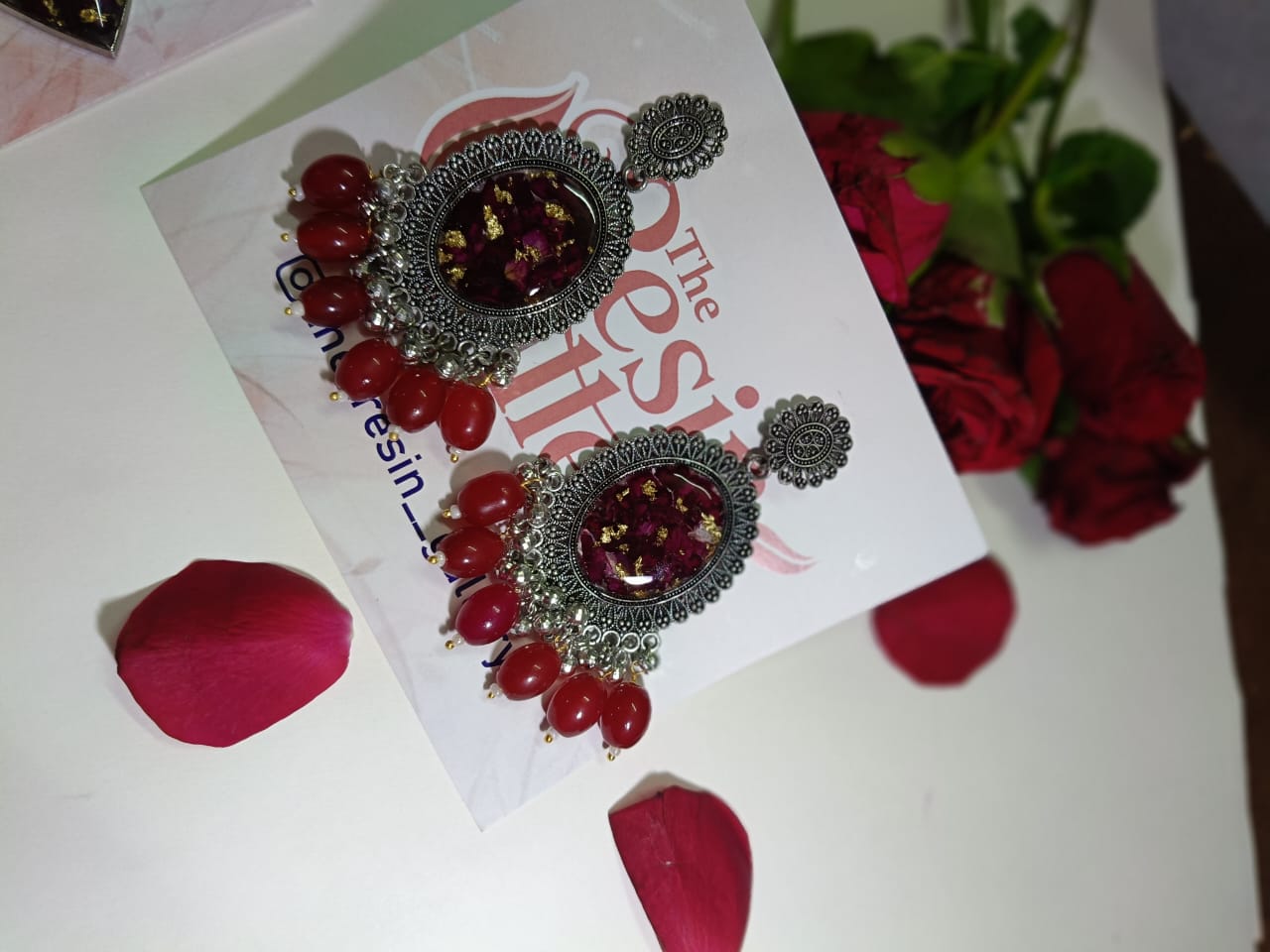 Royal Scarlet Bloom Real Rose Resin Earrings