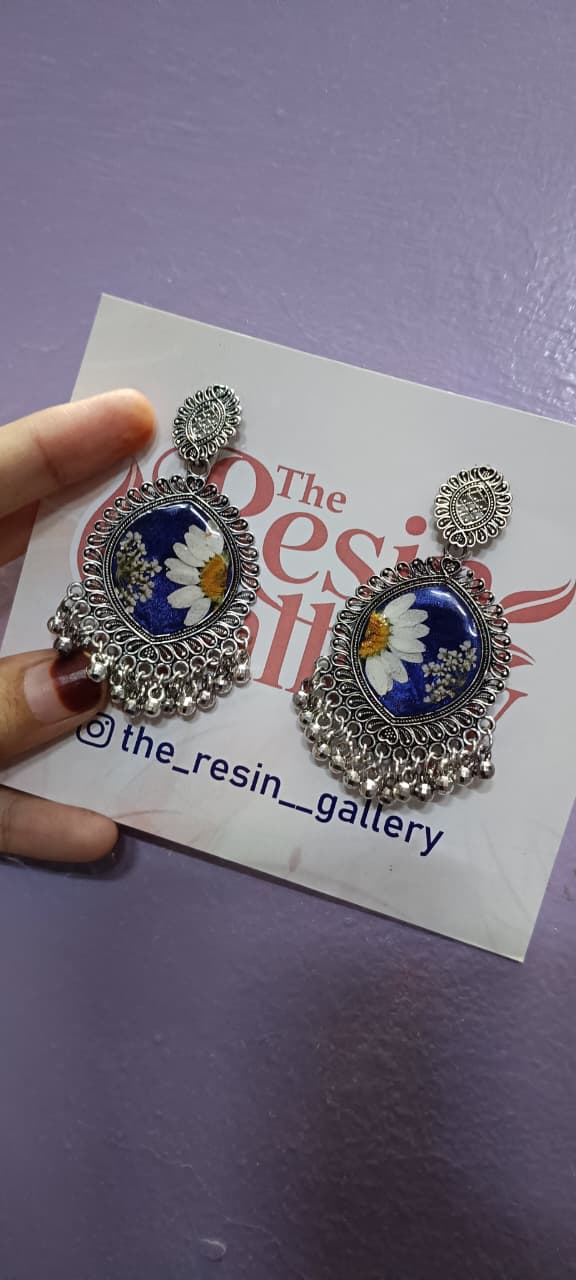 Midnight Daisy Resin Earrings