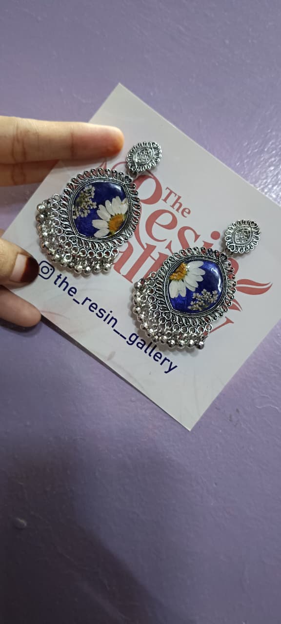 Midnight Daisy Resin Earrings