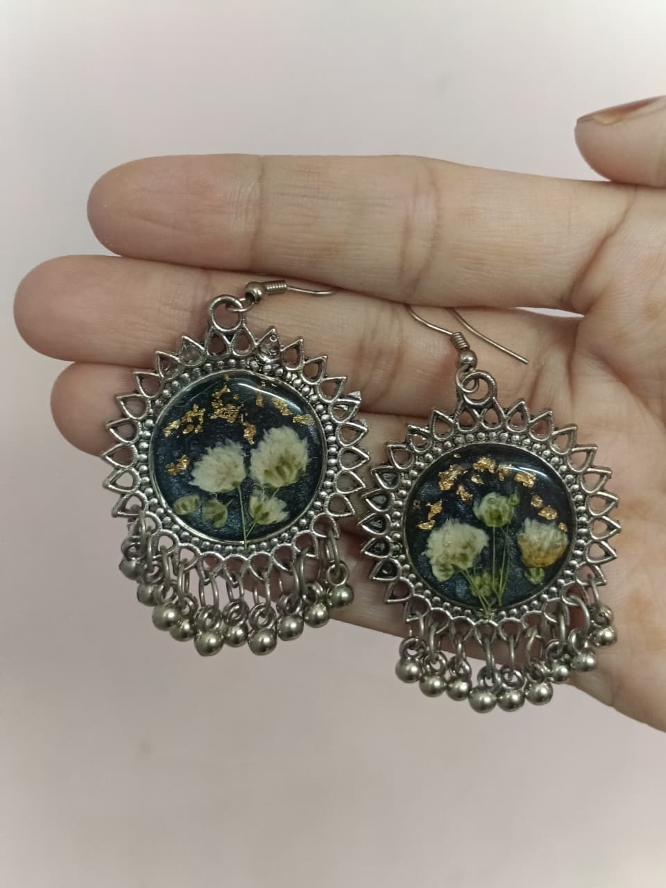 Black & Golden Bloom Resin Earrings