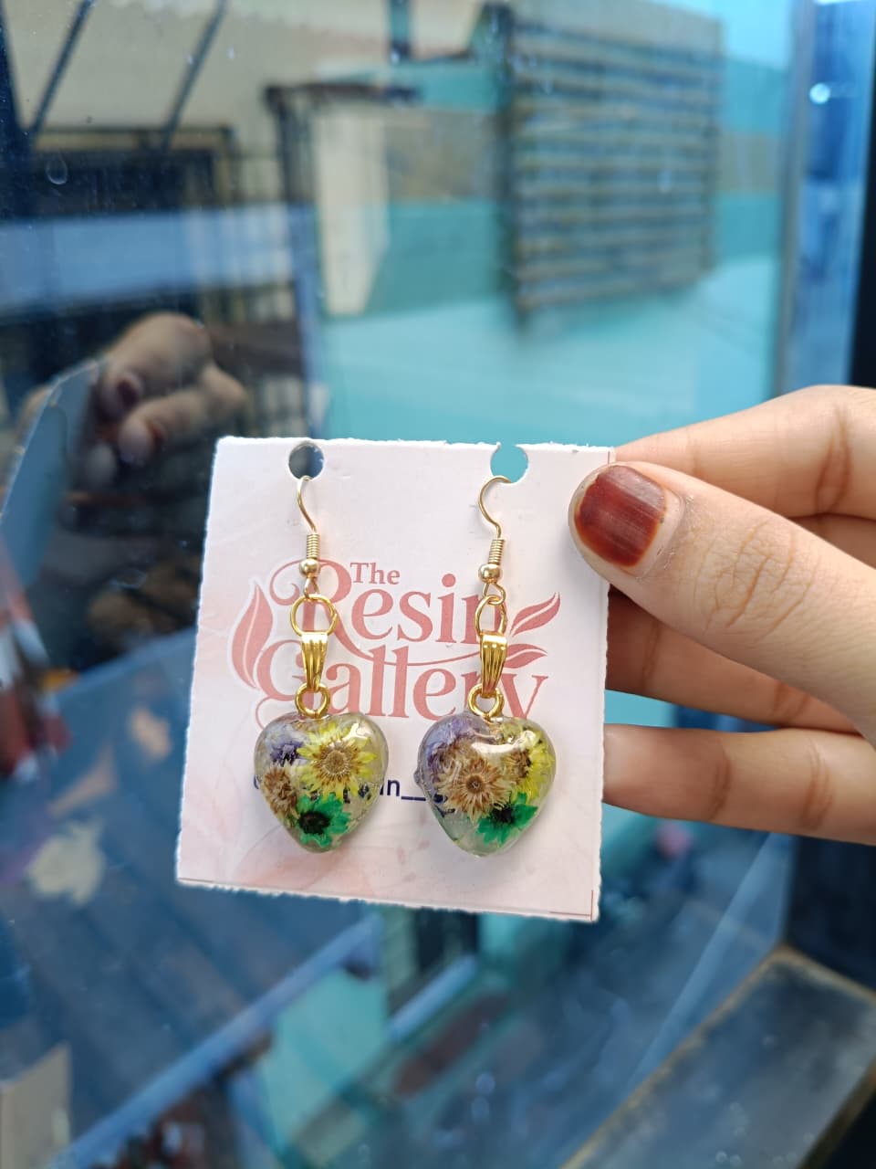 Floral Heart Resin Earrings