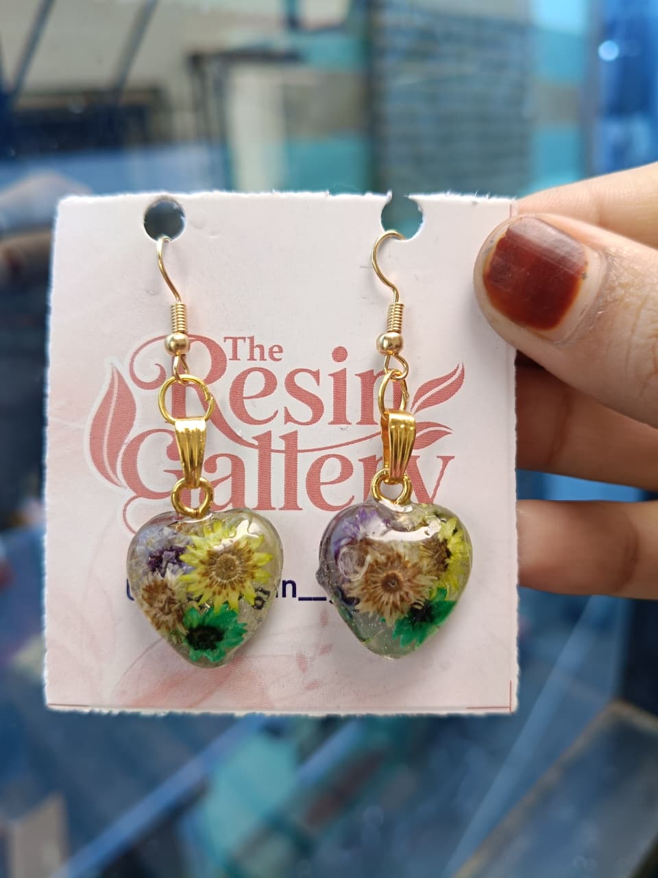 Floral Heart Resin Earrings