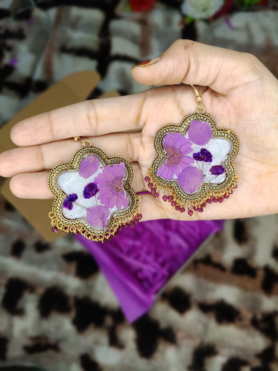 Royal Blossom Resin Earrings – Purple Dream