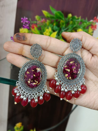 Royal Scarlet Bloom Real Rose Resin Earrings