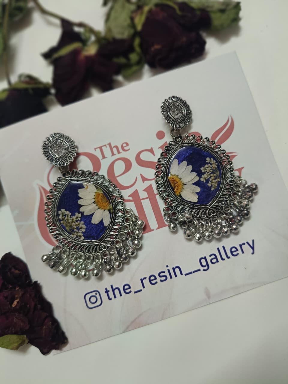 Midnight Daisy Resin Earrings