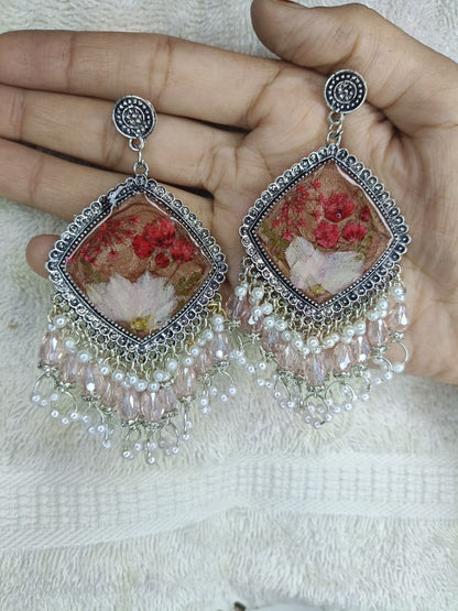 Crimson Pearl Bloom Resin Earrings
