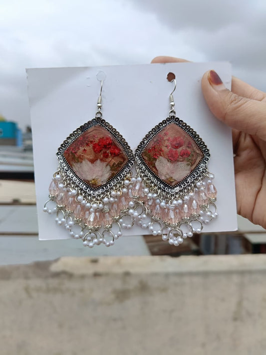 Crimson Pearl Bloom Resin Earrings