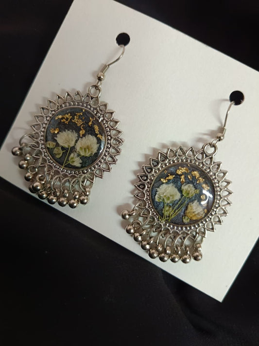 Black & Golden Bloom Resin Earrings