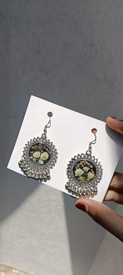 Black & Golden Bloom Resin Earrings