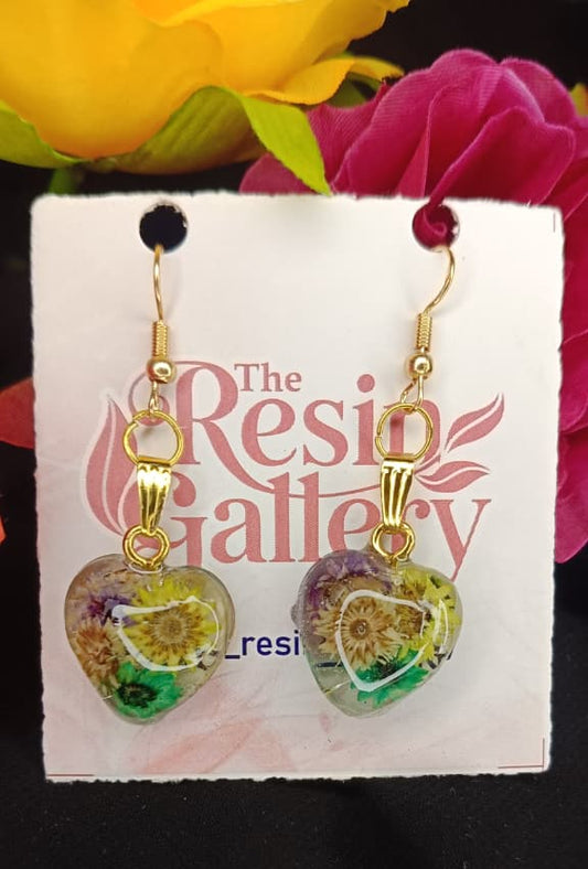 Floral Heart Resin Earrings