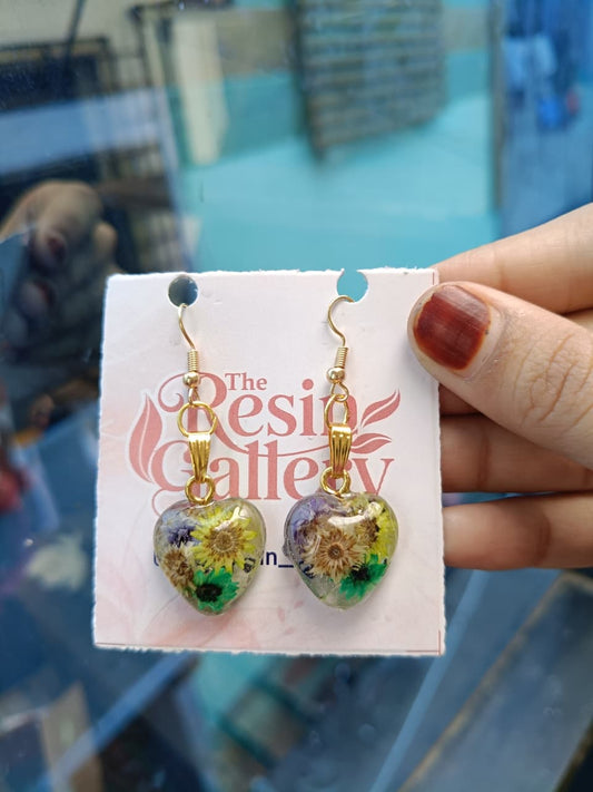 Floral Heart Resin Earrings