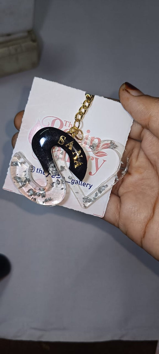✨ Premium Customized Resin Alphabet Keychain – "S" with Name Emboss ✨