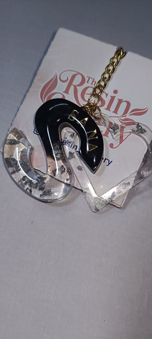 ✨ Premium Customized Resin Alphabet Keychain – "S" with Name Emboss ✨