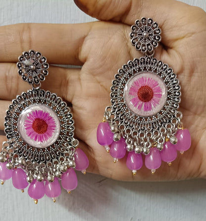 Pink Blossom Resin Chandbali