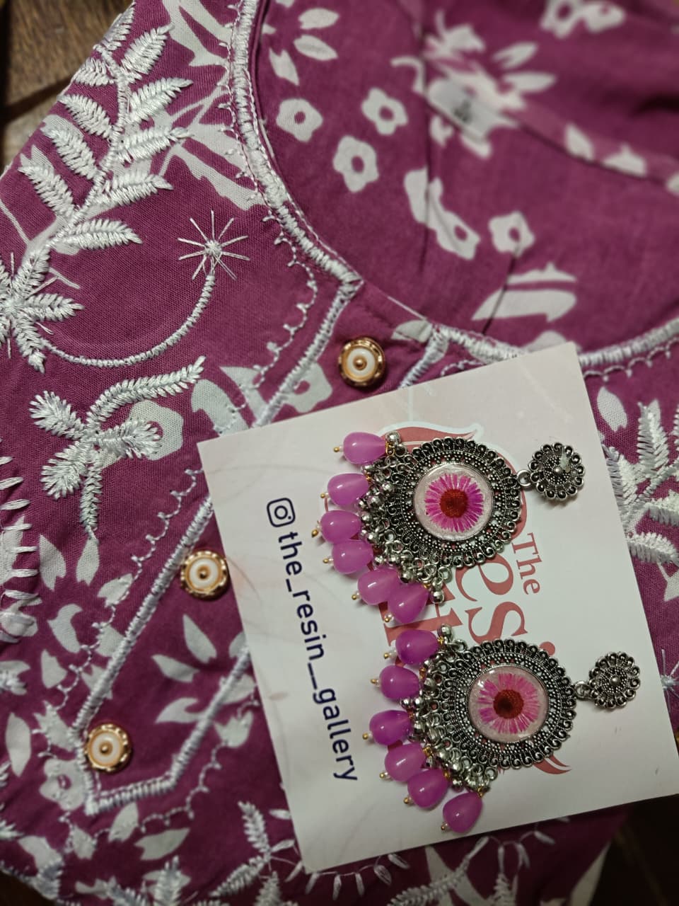 Pink Blossom Resin Chandbali