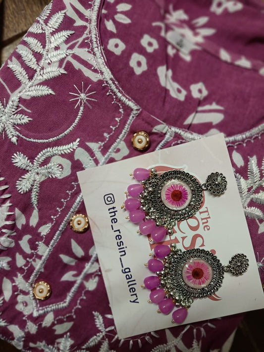 Pink Blossom Resin Chandbali