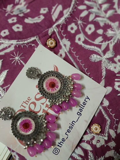 Pink Blossom Resin Chandbali