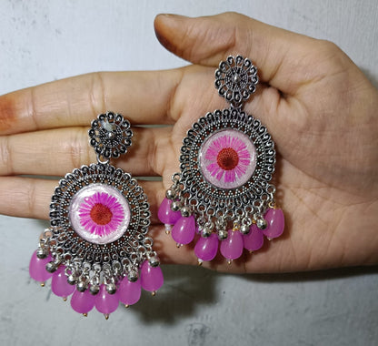 Pink Blossom Resin Chandbali