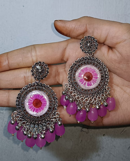 Pink Blossom Resin Chandbali