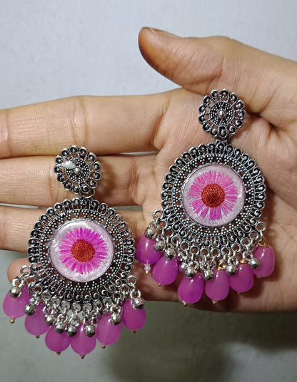 Pink Blossom Resin Chandbali