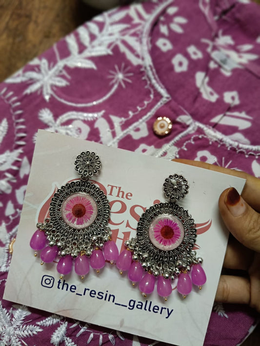 Pink Blossom Resin Chandbali