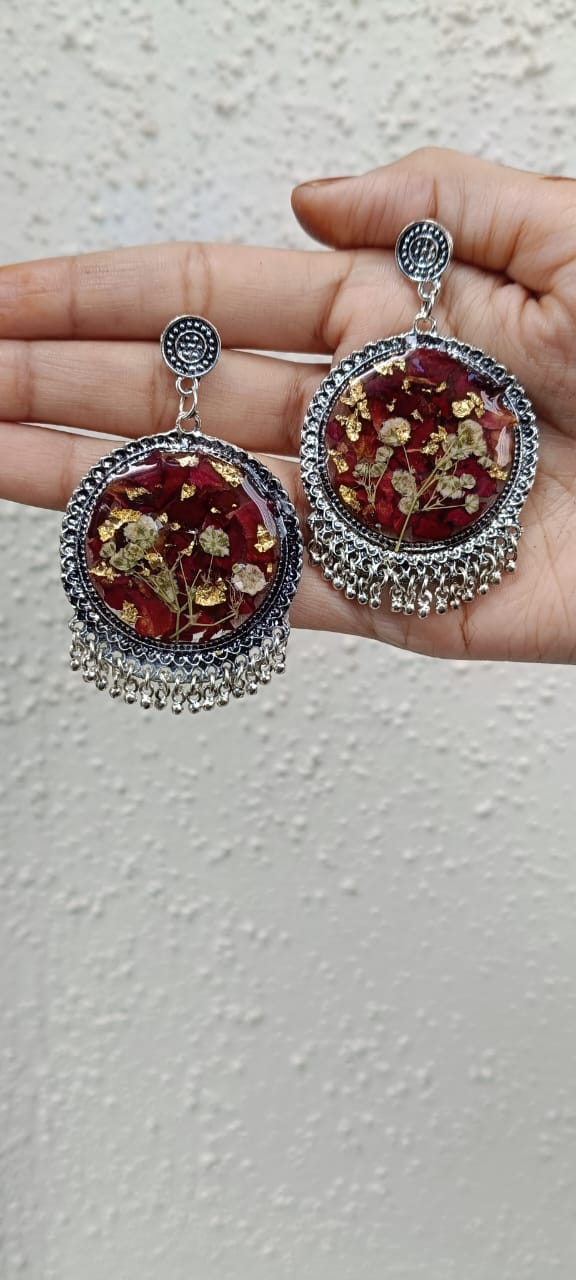 Regal Rose Oxidised Resin Earrings