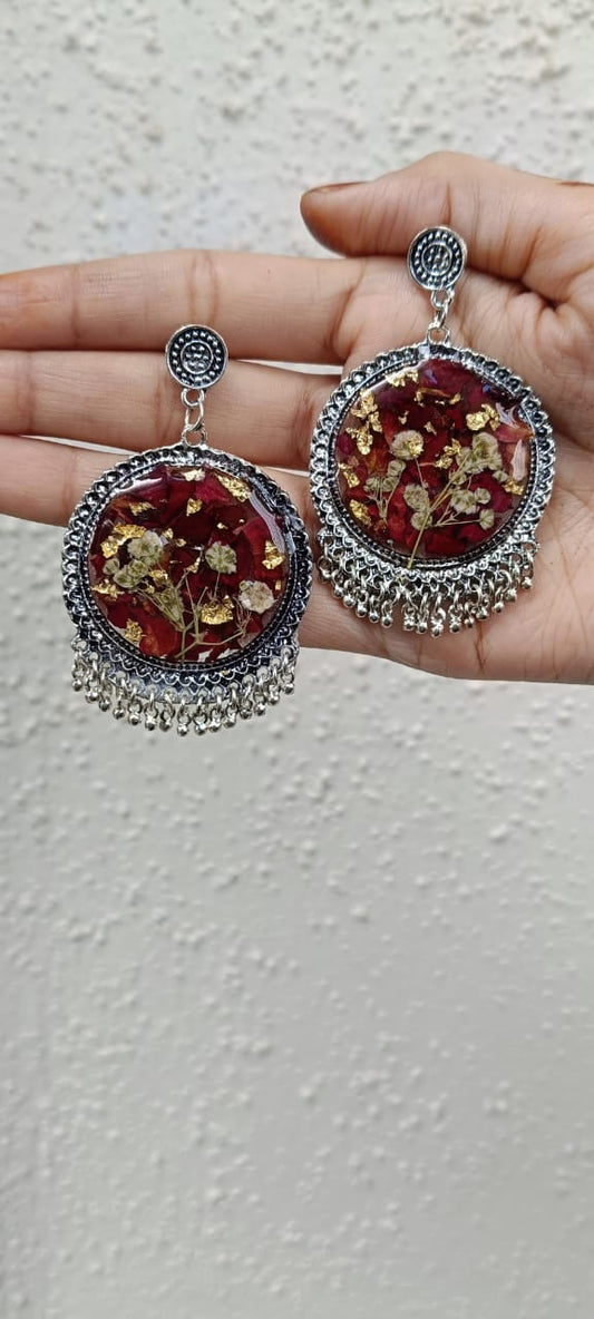 Regal Rose Oxidised Resin Earrings