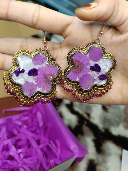 Royal Blossom Resin Earrings – Purple Dream