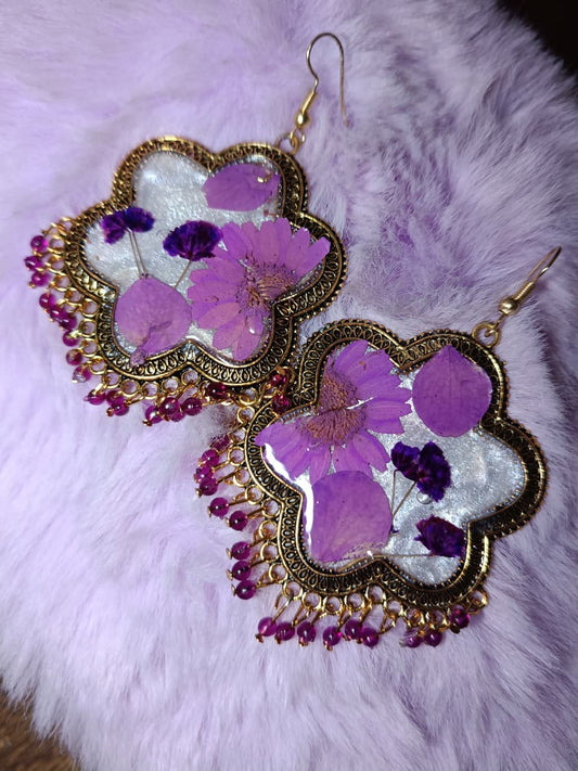 Royal Blossom Resin Earrings – Purple Dream