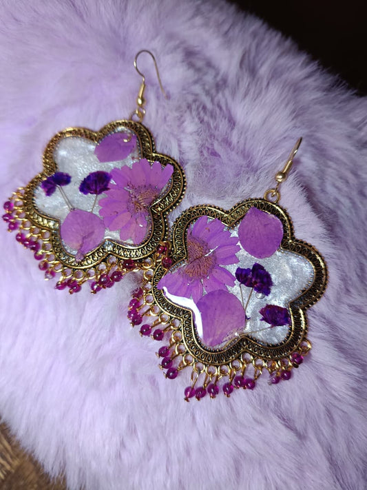 Royal Blossom Resin Earrings – Purple Dream