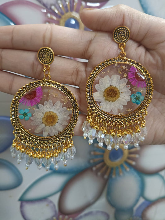 Golden Bloom Chandbali Resin Earrings