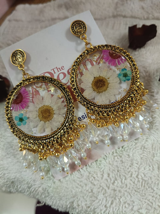 Golden Bloom Chandbali Resin Earrings