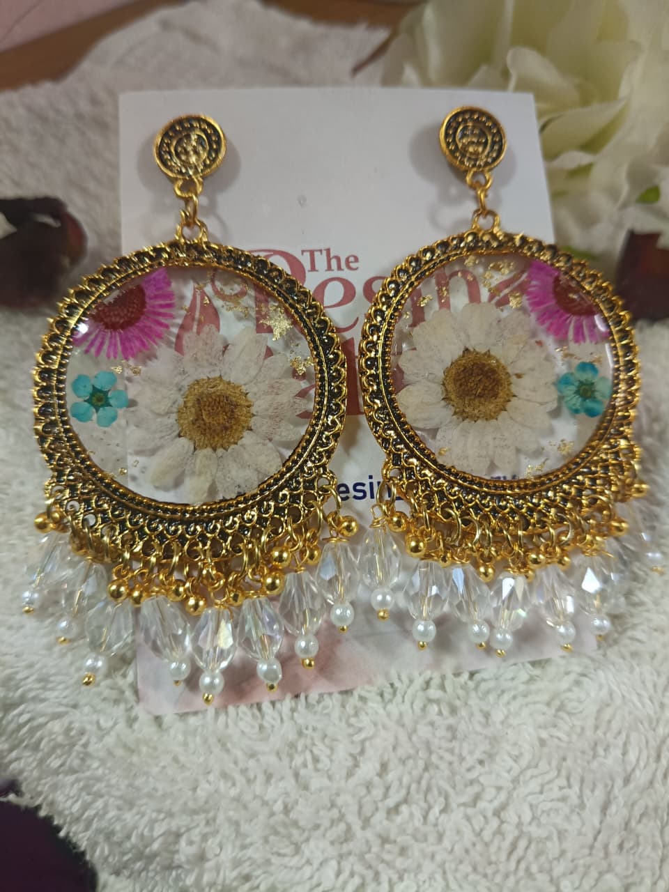 Golden Bloom Chandbali Resin Earrings
