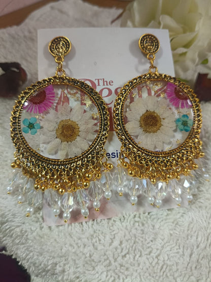 Golden Bloom Chandbali Resin Earrings